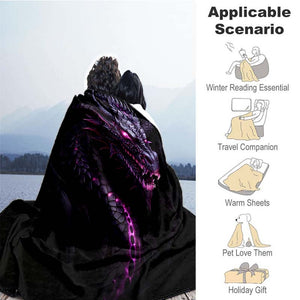 1pc Purple Dragon Blanket Lightweight Flannel Blanket Throw Blanket For Sofa, Bed, Travel, Camping, Livingroom, Office, Couch, Chair, And Be