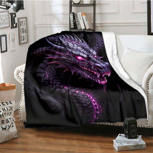 1pc Purple Dragon Blanket Lightweight Flannel Blanket Throw Blanket For Sofa, Bed, Travel, Camping, Livingroom, Office, Couch, Chair, And Be