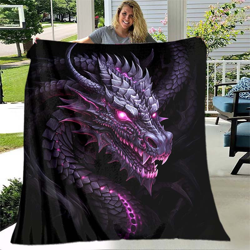 1pc Purple Dragon Blanket Lightweight Flannel Blanket Throw Blanket For Sofa, Bed, Travel, Camping, Livingroom, Office, Couch, Chair, And Be