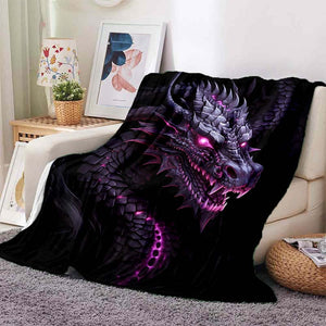 1pc Purple Dragon Blanket Lightweight Flannel Blanket Throw Blanket For Sofa, Bed, Travel, Camping, Livingroom, Office, Couch, Chair, And Be