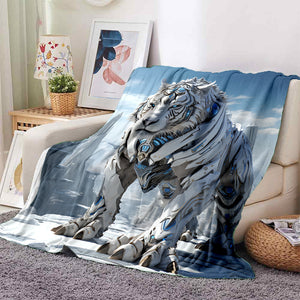 1pc Cozy Snow Mechanical Tiger Print  Blanket - Lightweight Flannel Throw For Sofa, Bed, Travel, Camping, Livingroom, Office, Couch, Chair,