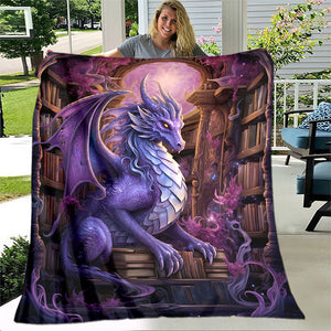 1pc Cozy Dragons And Magic Print  Blanket - Lightweight Flannel Throw For Sofa, Bed, Travel, Camping, Livingroom, Office, Couch, Chair, And