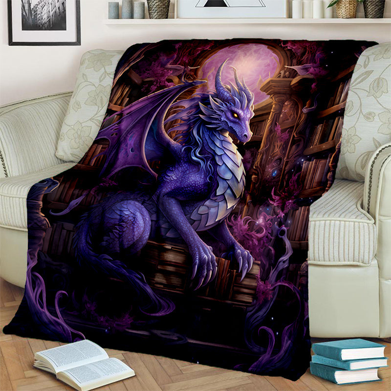 1pc Cozy Dragons And Magic Print  Blanket - Lightweight Flannel Throw For Sofa, Bed, Travel, Camping, Livingroom, Office, Couch, Chair, And