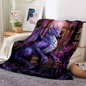 1pc Cozy Dragons And Magic Print  Blanket - Lightweight Flannel Throw For Sofa, Bed, Travel, Camping, Livingroom, Office, Couch, Chair, And