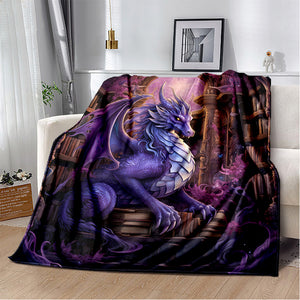 1pc Cozy Dragons And Magic Print  Blanket - Lightweight Flannel Throw For Sofa, Bed, Travel, Camping, Livingroom, Office, Couch, Chair, And