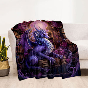 1pc Cozy Dragons And Magic Print  Blanket - Lightweight Flannel Throw For Sofa, Bed, Travel, Camping, Livingroom, Office, Couch, Chair, And