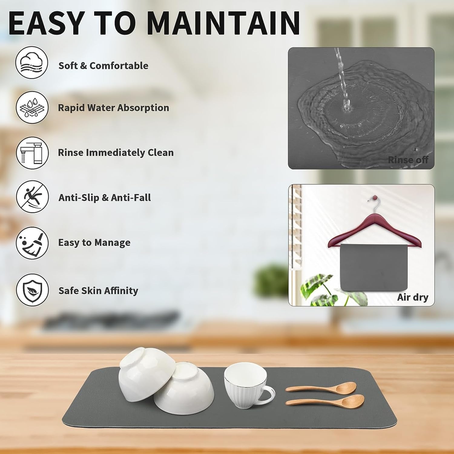 Dish Drying Mat For Kitchen Counter, Heat Resistant Drainer Mats With Non-slip Rubber Backed, Hide Stain Kitchen Super Absorbent Draining Ma