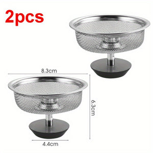 2pc Stainless Steel Sink Strainer Set with Handle & Stopper: Polished, Durable, and Clog-Free Solution for Professional Kitchens