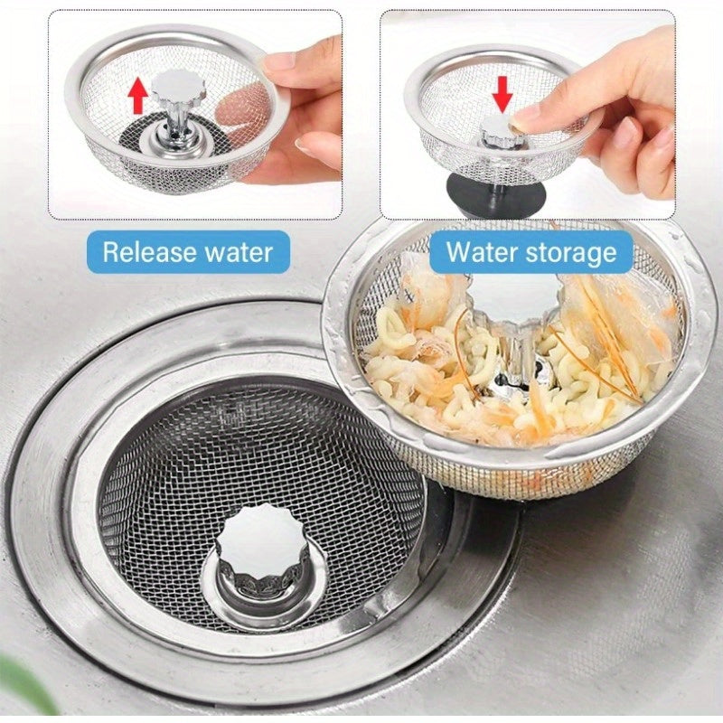 2pc Stainless Steel Sink Strainer Set with Handle & Stopper: Polished, Durable, and Clog-Free Solution for Professional Kitchens