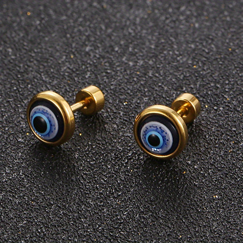 Men's Punk-Style Protective charm Stud Earrings - Hip Hop Fashion, Alloy with Steel Message