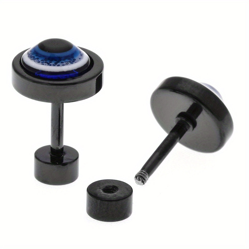 Men's Punk-Style Protective charm Stud Earrings - Hip Hop Fashion, Alloy with Steel Message