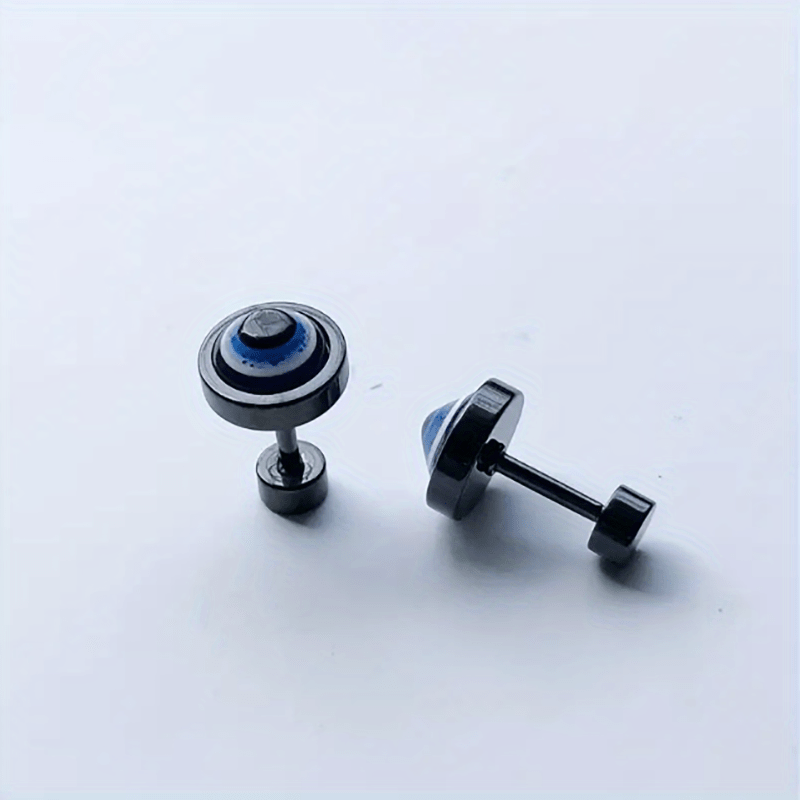 Men's Punk-Style Protective charm Stud Earrings - Hip Hop Fashion, Alloy with Steel Message