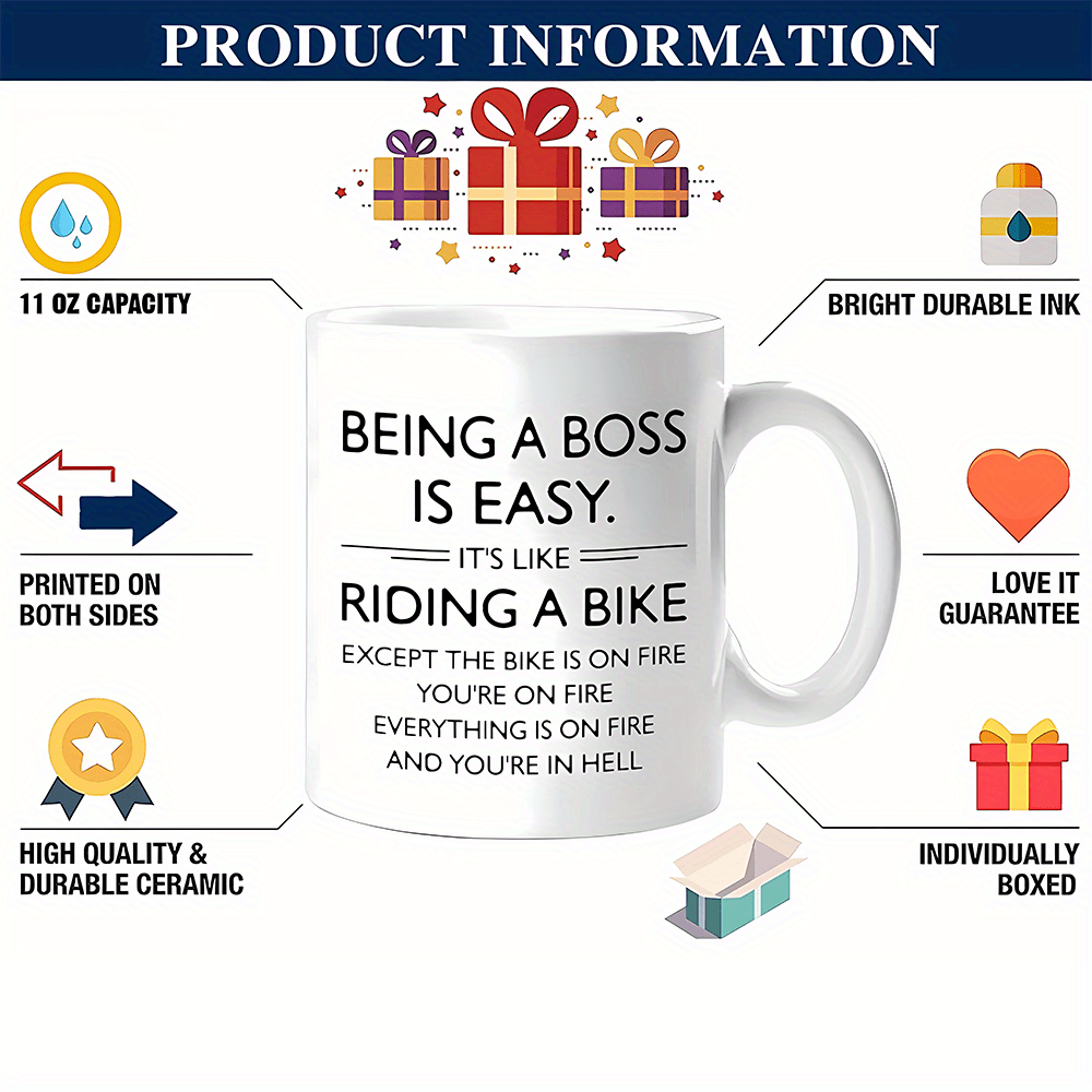 1pc, Best Boss Day Gift Mug For Women Men, 11oz Ceramic Coffee Cup, Boss Lady Gifts For Women, Funny Gifts For Boss Office, Boss Birthday Gi