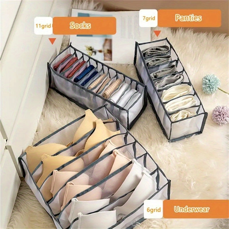 3 Pcs/set Underwear Drawer Organizer, Foldable Closet Clothes Dividers, Wardrobe Containers