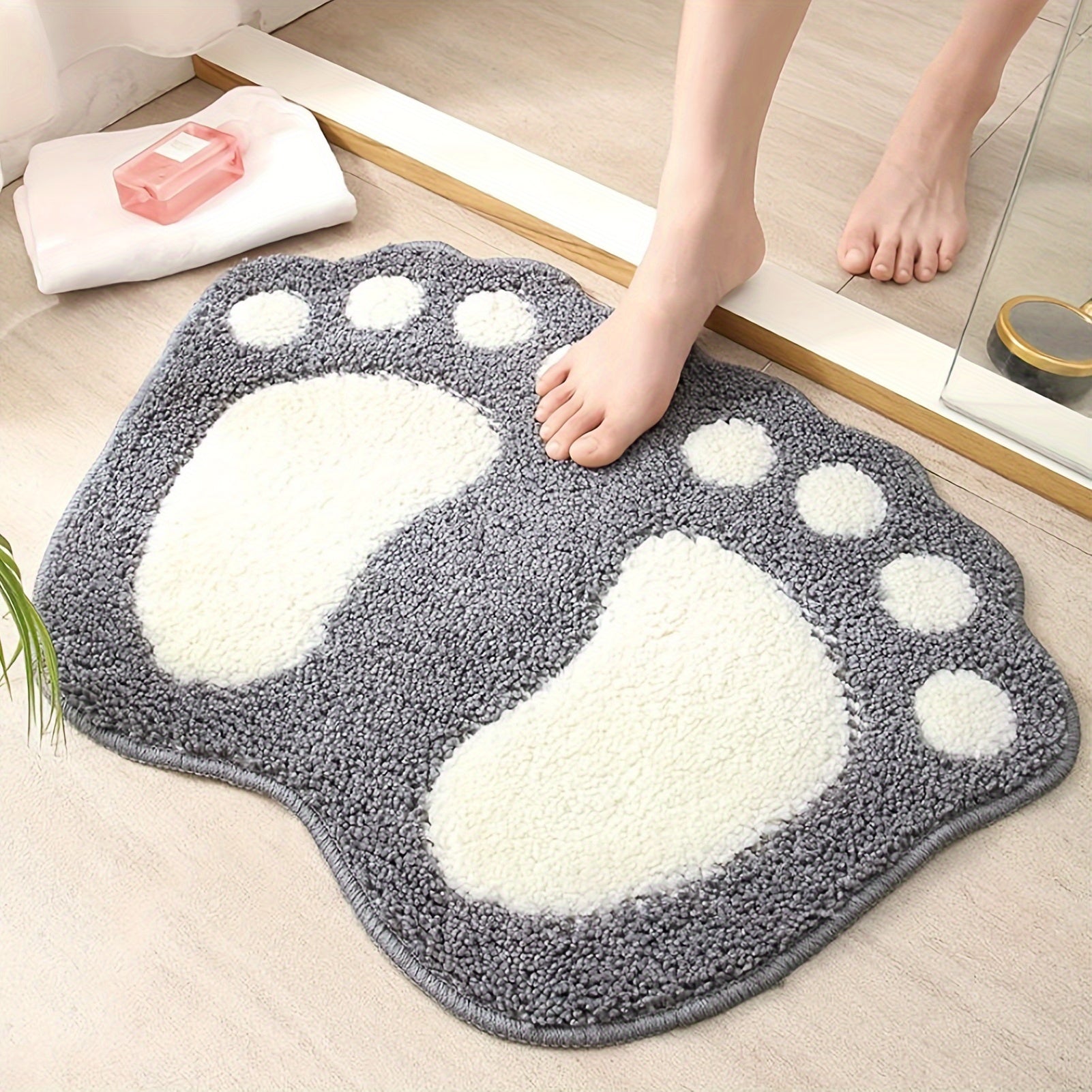 1pc Super Absorbent Microfiber Bath Mat With Non-Slip Back - Soft And Comfortable Gray Bathroom Rug Floor Decor, Bathroom Decorations