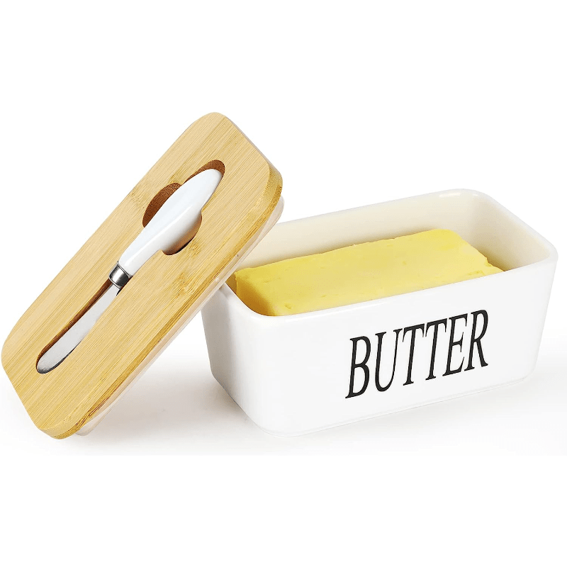 1pc, Large Ceramic Butter Dish With Lid And Knife - Perfect For Kitchen Baking And Gifting - Durable And Easy To Clean for restaurants