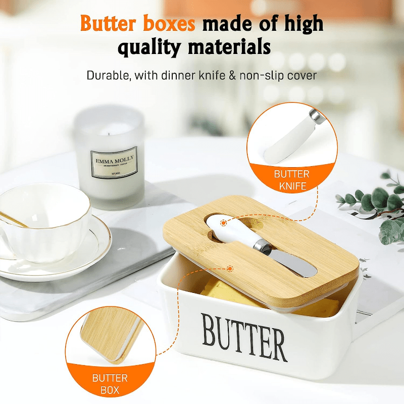 1pc, Large Ceramic Butter Dish With Lid And Knife - Perfect For Kitchen Baking And Gifting - Durable And Easy To Clean for restaurants