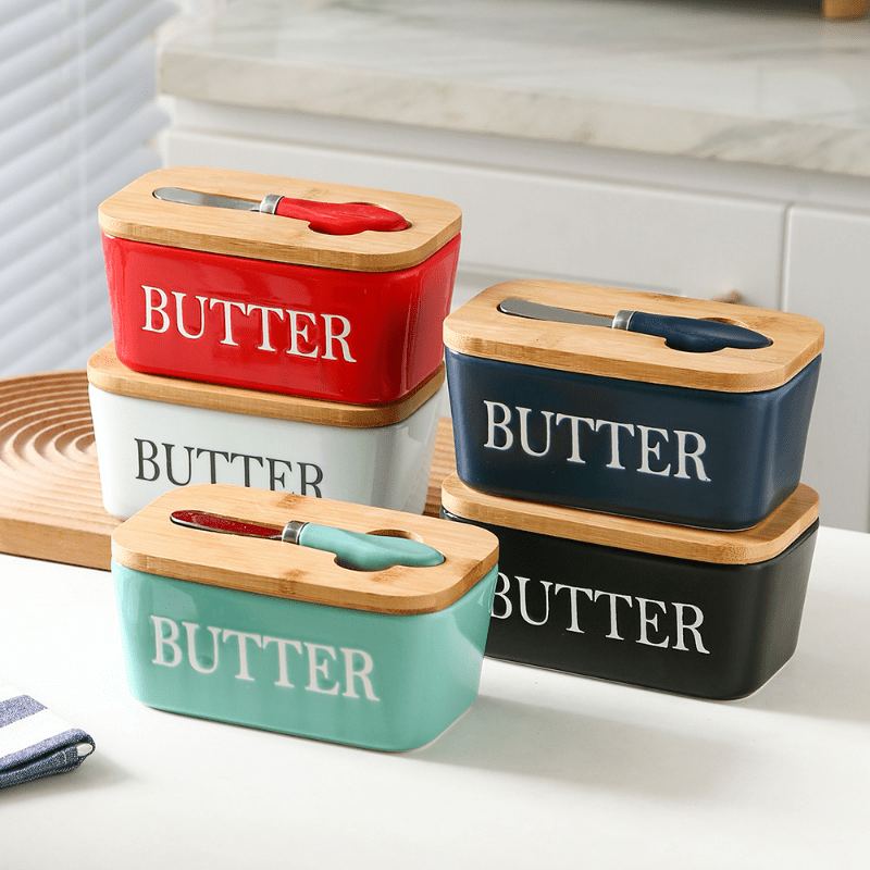 1pc, Large Ceramic Butter Dish With Lid And Knife - Perfect For Kitchen Baking And Gifting - Durable And Easy To Clean for restaurants