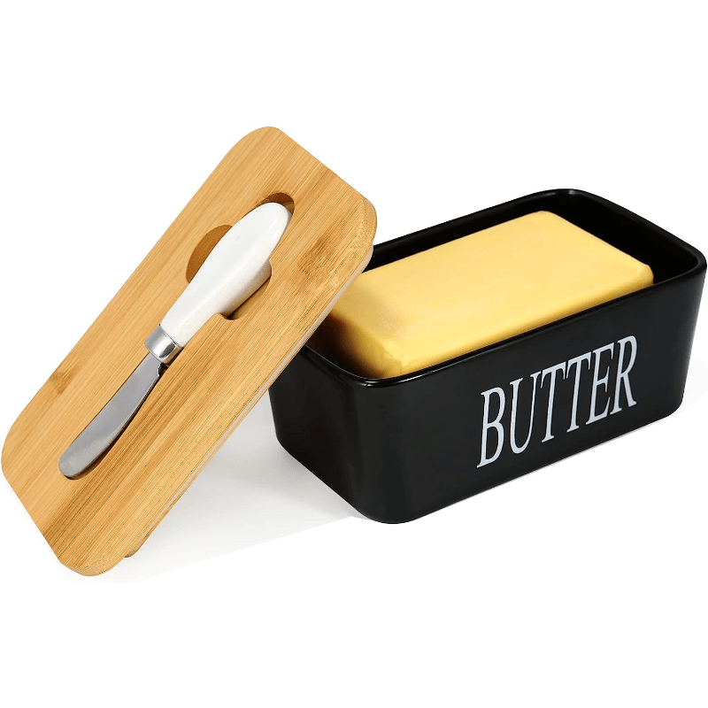 1pc, Large Ceramic Butter Dish With Lid And Knife - Perfect For Kitchen Baking And Gifting - Durable And Easy To Clean for restaurants