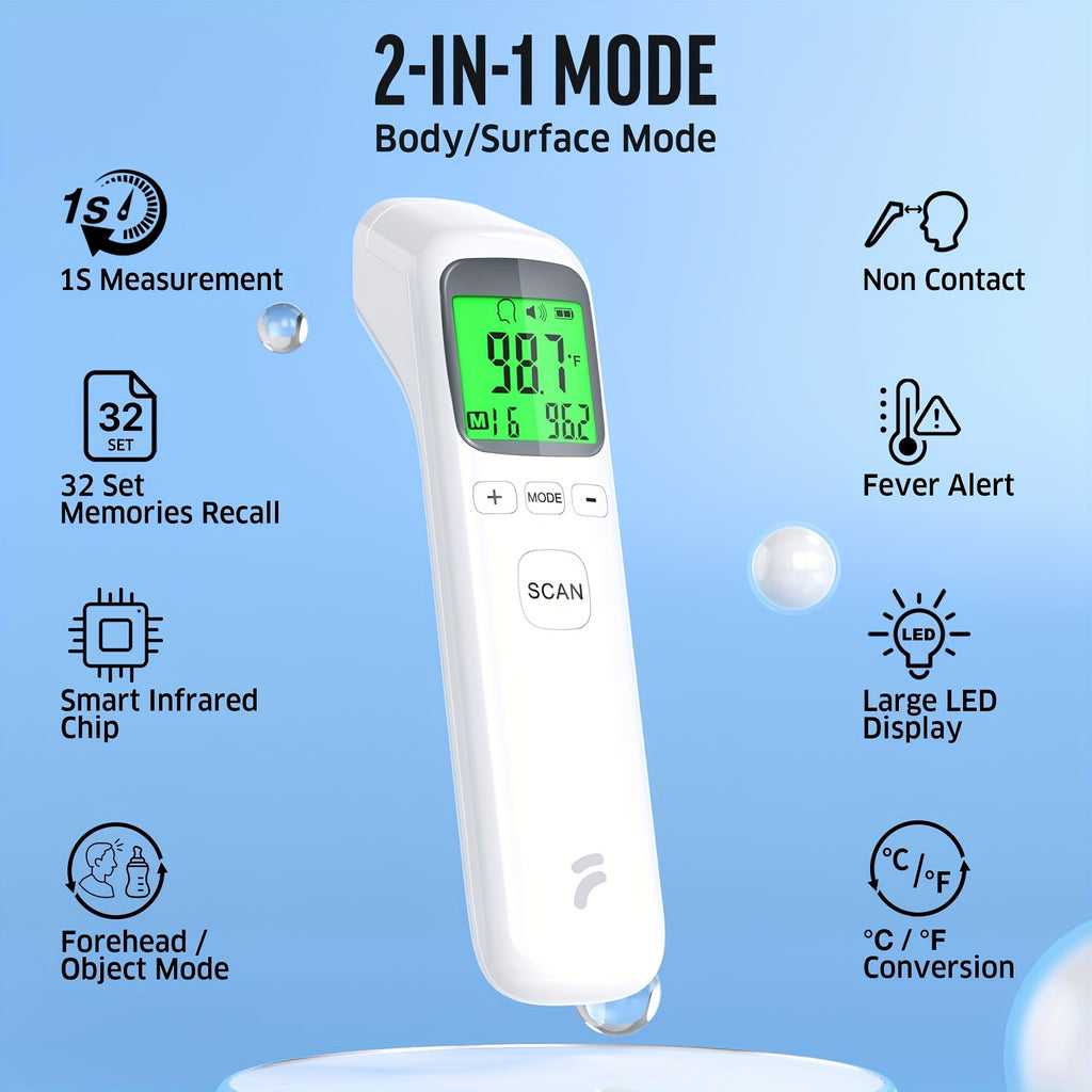 Thermometer for Adults, Fever Alert and 32 Set Memory Recall, No-Touch Forehead Thermometer with Object Mode Function, Instant Accurate Reading Digital Thermometer for Use