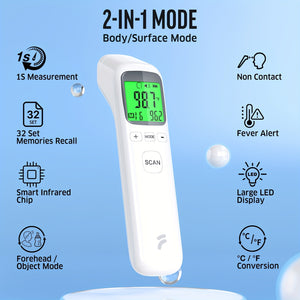 Thermometer for Adults, Fever Alert and 32 Set Memory Recall, No-Touch Forehead Thermometer with Object Mode Function, Instant Accurate Reading Digital Thermometer for Use