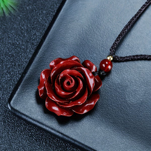 1pc Red Cinnabar Rose Pendant Necklace For Men