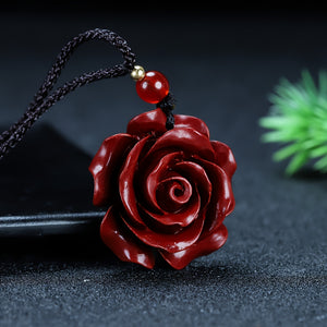 1pc Red Cinnabar Rose Pendant Necklace For Men