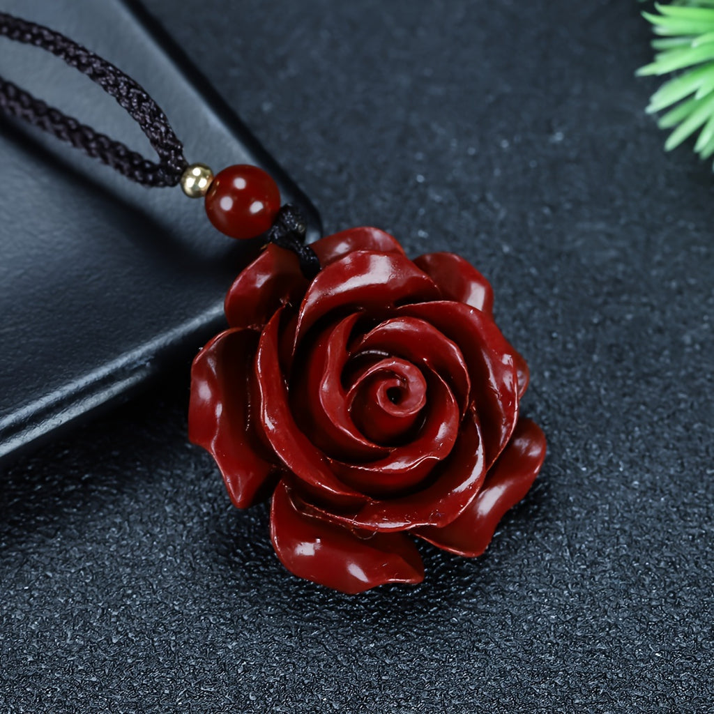 1pc Red Cinnabar Rose Pendant Necklace For Men