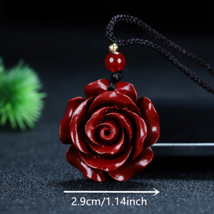 1pc Red Cinnabar Rose Pendant Necklace For Men