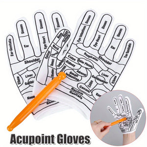 1pair Shiatsu Reflexology Gloves - Hand Massage Tool with Acupressure Point Chart for Relaxation and Pain Relief