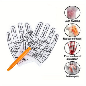 1pair Shiatsu Reflexology Gloves - Hand Massage Tool with Acupressure Point Chart for Relaxation and Pain Relief