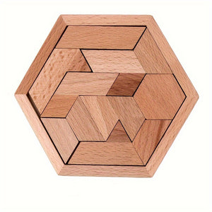 Hexagon Tangram Puzzle, Wooden Puzzle Toys, Challenging Puzzles Wooden Brain Teasers Puzzle For Adults Puzzles Games, Family Portable Puzzle