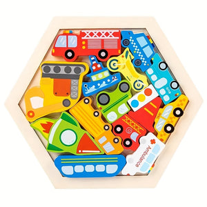 Hexagon Tangram Puzzle, Wooden Puzzle Toys, Challenging Puzzles Wooden Brain Teasers Puzzle For Adults Puzzles Games, Family Portable Puzzle