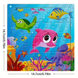 5.79in/14.7cm 20pcs/pack Wooden Puzzle Cartoon Animals Car Letter Number Pattern Jigsaw Puzzles Game, Kids Educational Learning Toys For Chi