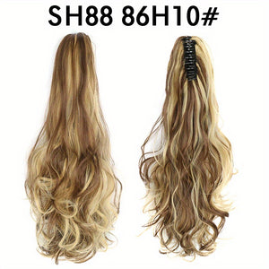 Long Wavy Ponytail Extensions - 22 Inch Claw Clip In Synthetic Hair Piece for Women and Girls - Add Volume and Style to Your Hair Hair Acces