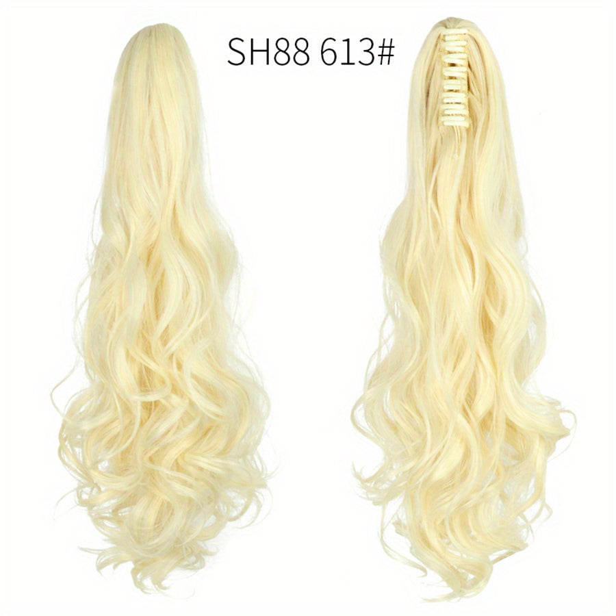 Long Wavy Ponytail Extensions - 22 Inch Claw Clip In Synthetic Hair Piece for Women and Girls - Add Volume and Style to Your Hair Hair Acces