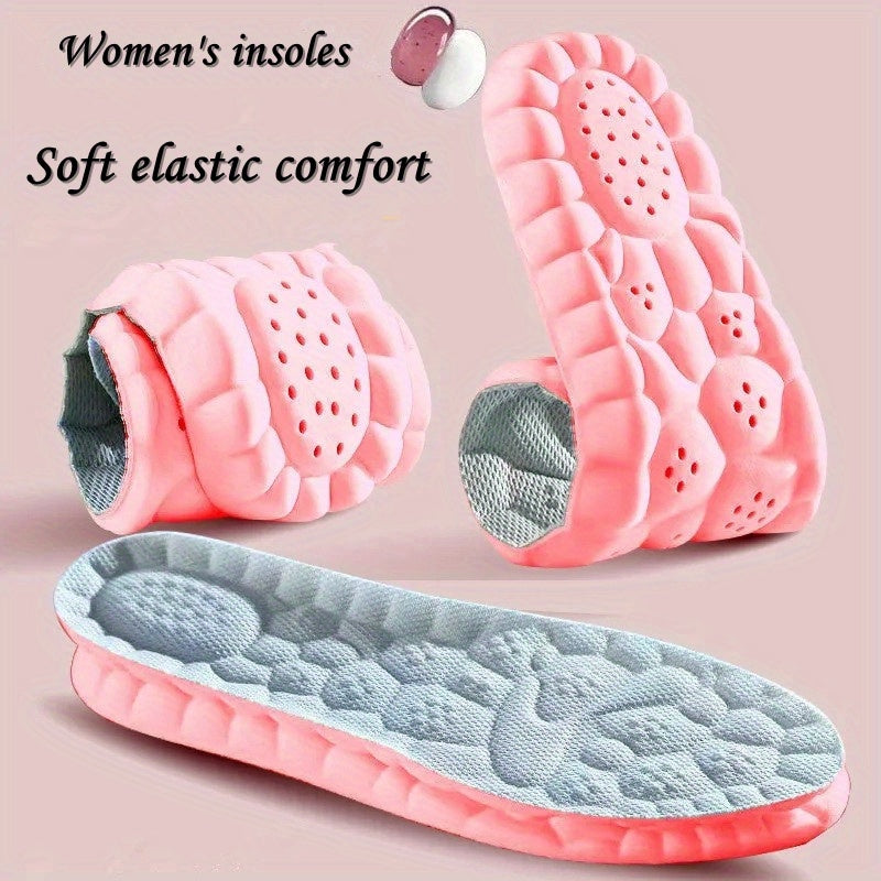 1pair Women'S Comfort Insoles, Soft Elastic Breathable Inserts, Customizable Size for Sports & Casual Shoes, Sweat-Absorbent, Pink - Available In Sizes 35-45 (9-10.63 Inches)