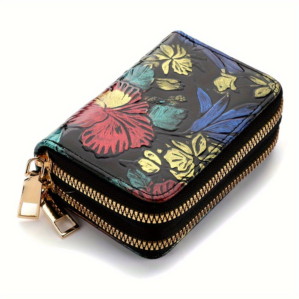 Women's Double-Zip Wallet: Spacious Faux Leather Organizer, Minimalist Style with Card Slots & Coin Pocket