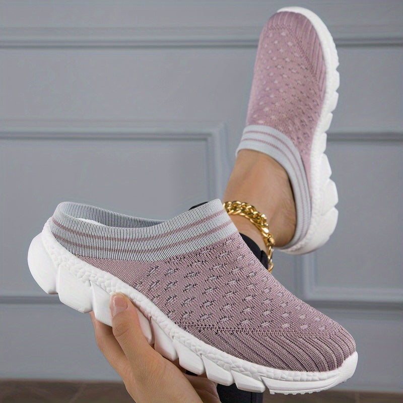 Women's Platform Slip On Clogs, Knitted Soft Sole Walking Comfort Shoes, Half Drag Breathable Daily Wear