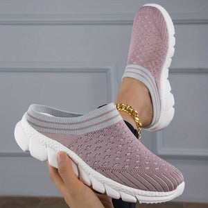 Women's Platform Slip On Clogs, Knitted Soft Sole Walking Comfort Shoes, Half Drag Breathable Daily Wear