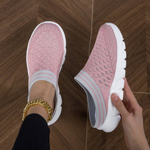 Women's Platform Slip On Clogs, Knitted Soft Sole Walking Comfort Shoes, Half Drag Breathable Daily Wear