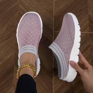 Women's Platform Slip On Clogs, Knitted Soft Sole Walking Comfort Shoes, Half Drag Breathable Daily Wear