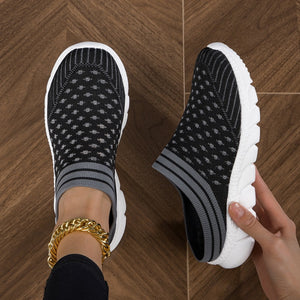 Women's Platform Slip On Clogs, Knitted Soft Sole Walking Comfort Shoes, Half Drag Breathable Daily Wear