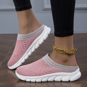 Women's Platform Slip On Clogs, Knitted Soft Sole Walking Comfort Shoes, Half Drag Breathable Daily Wear