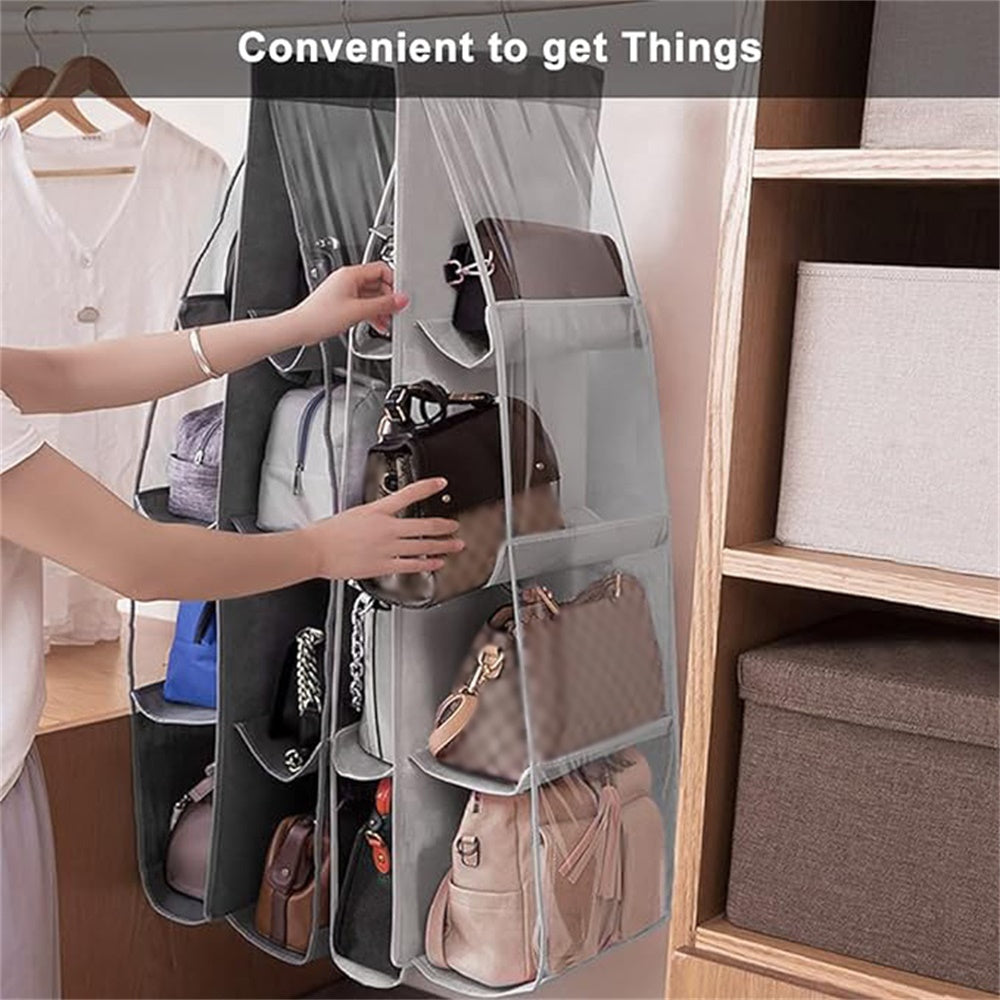 8-Pocket Hanging Handbag Organizer, Fragrance-Free Oxford Cloth Storage Holder, Space-Saving Foldable Wardrobe Purse Rack