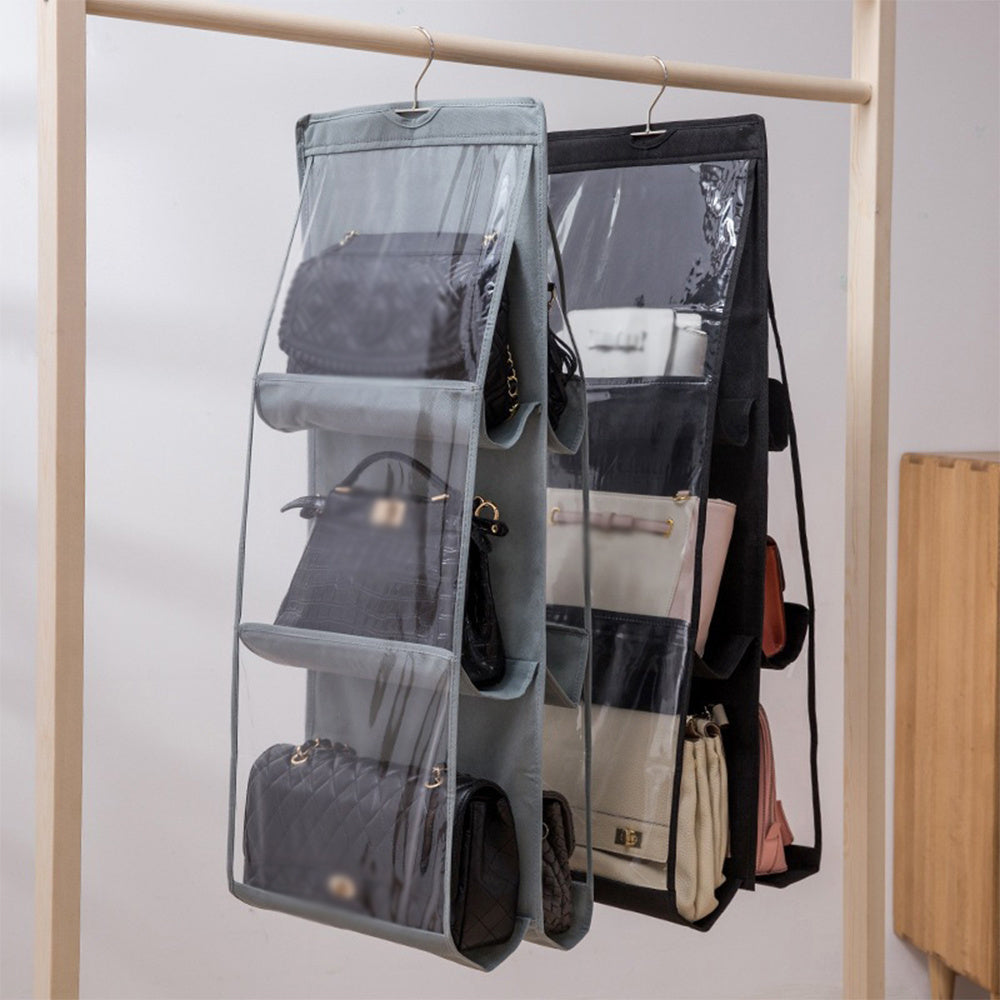8-Pocket Hanging Handbag Organizer, Fragrance-Free Oxford Cloth Storage Holder, Space-Saving Foldable Wardrobe Purse Rack
