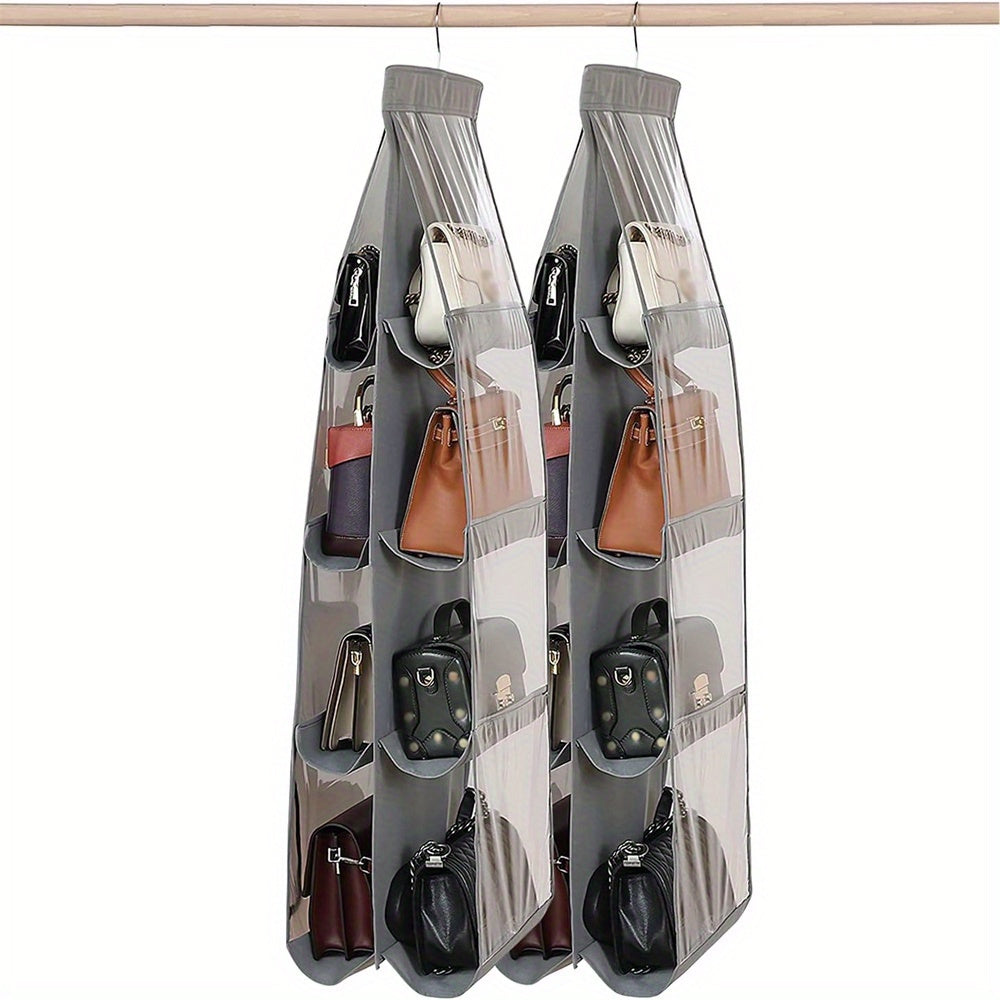8-Pocket Hanging Handbag Organizer, Fragrance-Free Oxford Cloth Storage Holder, Space-Saving Foldable Wardrobe Purse Rack