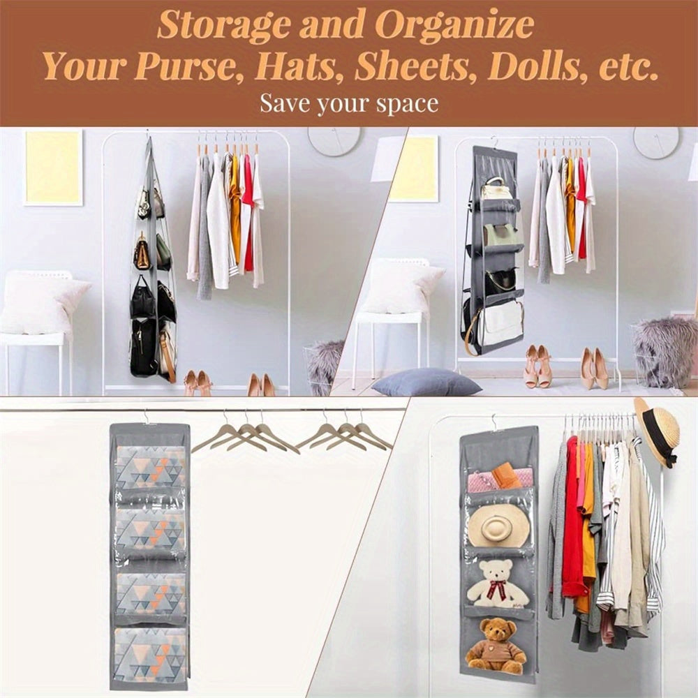 8-Pocket Hanging Handbag Organizer, Fragrance-Free Oxford Cloth Storage Holder, Space-Saving Foldable Wardrobe Purse Rack