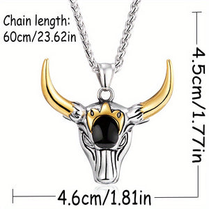 1pc Fashion Men'S Punk Bull Head Pendant Necklace Hip Hop Party Jewelry Accessories Holiday Gifts Birthday Accessories