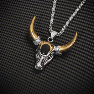 1pc Fashion Men'S Punk Bull Head Pendant Necklace Hip Hop Party Jewelry Accessories Holiday Gifts Birthday Accessories